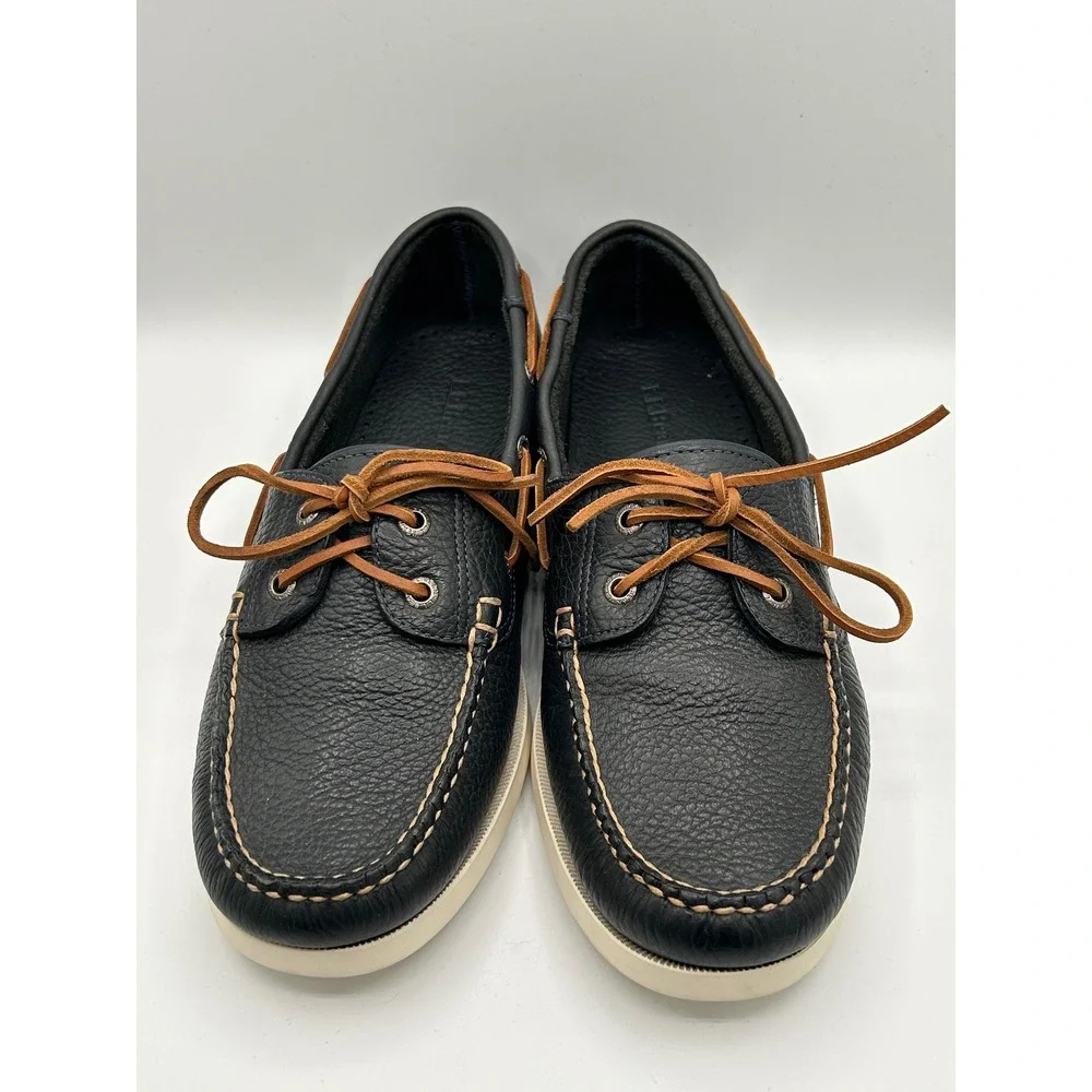 LL Bean Casco Bay Boat Shoes Men Sz 11.5 D Navy Blue Pebbled Leather 233933